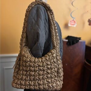 Sondra Roberts Squared Chic Quilted Elegant Brown Shoulder Bag